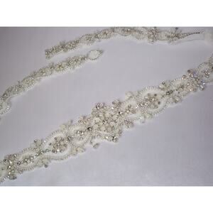 Opalescent beaded bridal belt sash, rhinestone bridal wedding belt sash belt